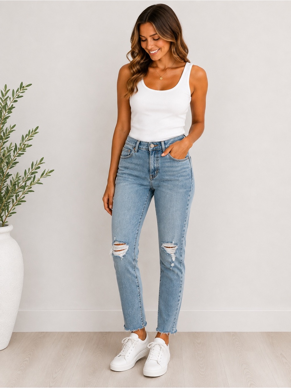Express Light Blue Straight-Leg Distressed Jeans